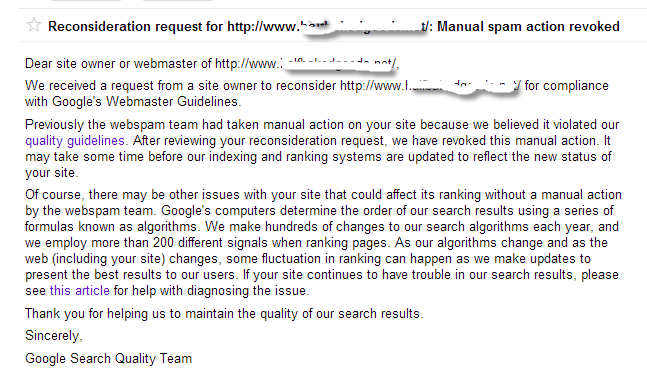 Google Manual spam action can be revoked