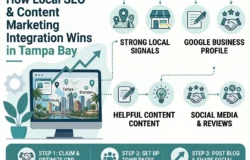 Tampa Bay infographic showing how local SEO, Google Business Profiles, helpful content and reviews support business growth